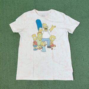 The Simpsons Light Pink & White Cartoon Retro Unisex T Shirt Sz Small